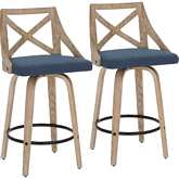 Charlotte Counter Stool in White Washed Wood & Blue Fabric (Set of 2)
